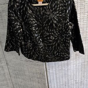 Ruby Rd. Black Metallic Floral-Print Zip Jacket